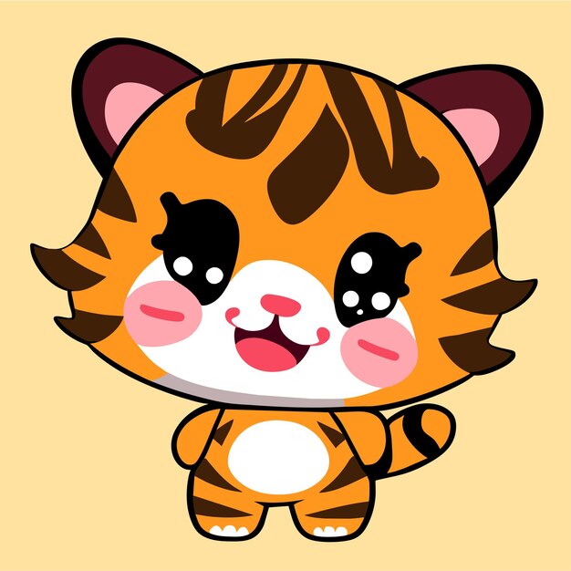 Cute tiger kawaii mascot hand drawn cartoon sticker icon concept isolated illustration