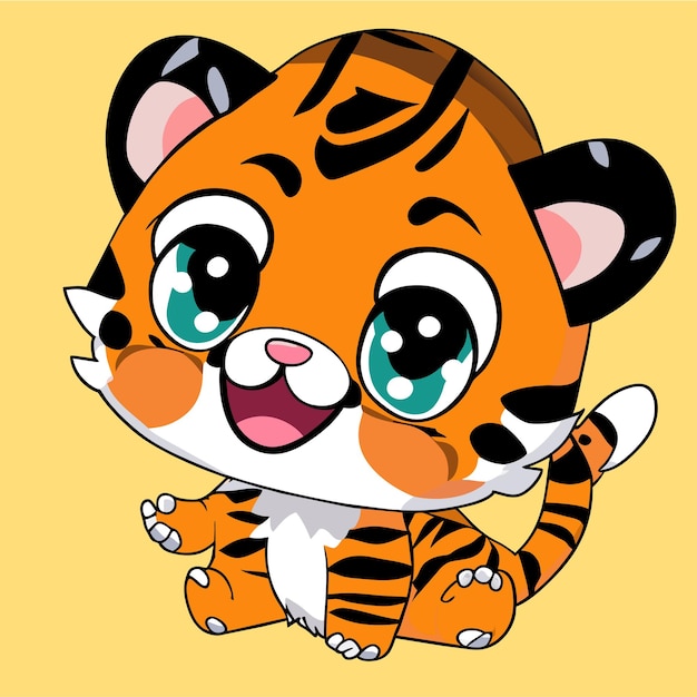 Cute tiger kawaii mascot hand drawn cartoon sticker icon concept isolated illustration