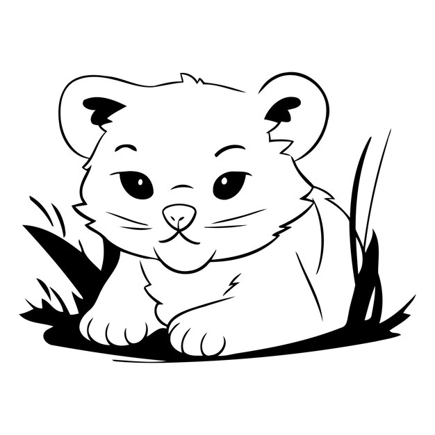 Vector cute tiger lying on the grass vector illustration in cartoon style