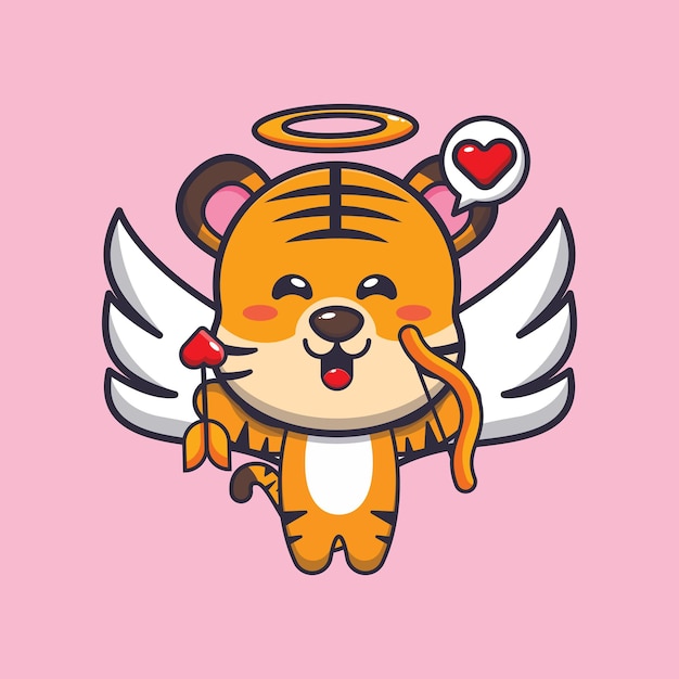 cute tiger mascot cartoon character illustration in valentines day