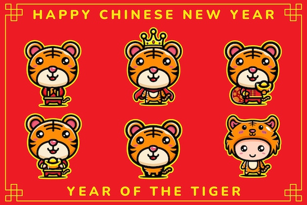 Cute tiger mascot character celebrating new year