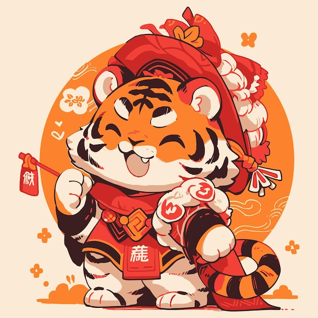 cute tiger mascot chinese new year festival 2024