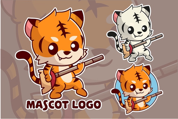 Cute tiger mascot logo set