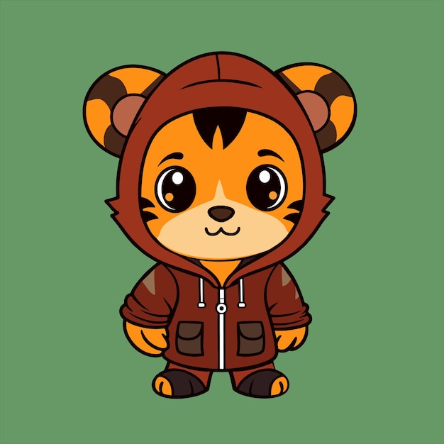 Cute tiger mascot wearing a jacket hoodie Cartoon vector icon Flat Cartoon Style