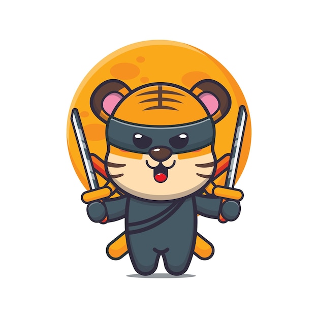 Simpatico ninja tigre illustrazione di cartone animato carino animale