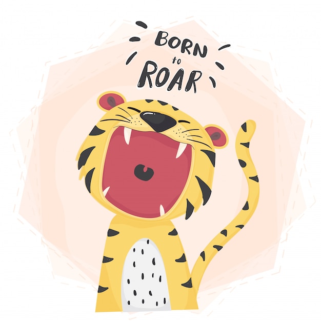 Vector cute tiger open mouth roar