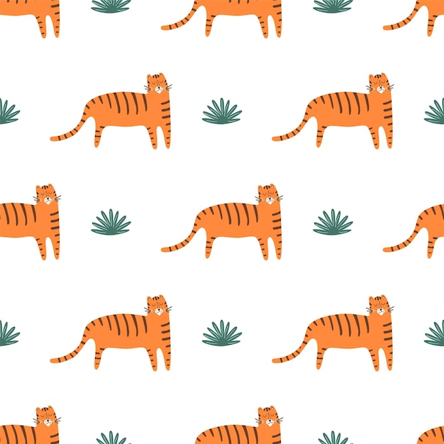 Cute tiger pattern Wild cat vector seamless pattern Childish african background Cartoon tiger print