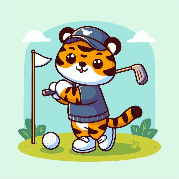 Premium Vector Cute tiger playing golf wearing cap cartoon character