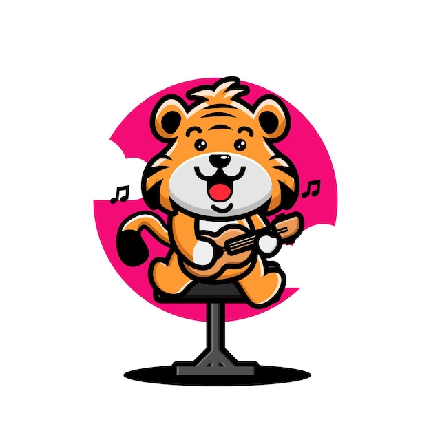 Cute tiger playing guitar