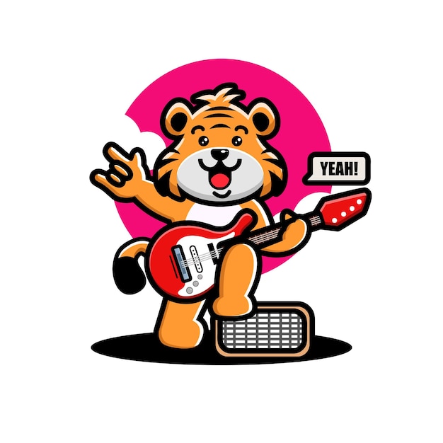 Cute tiger playing guitar