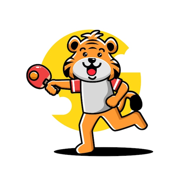 Cute tiger playing table tennis