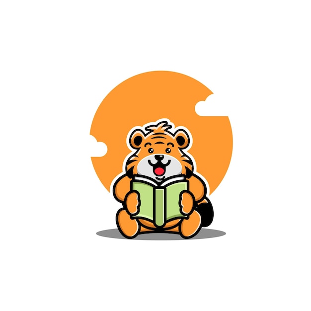 귀여운 호랑이 읽기 책 만화 아이콘 그림