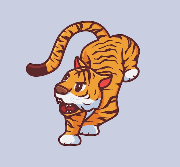 Vector cute tiger ready for fight isolated cartoon animal nature illustration flat style sticker icon