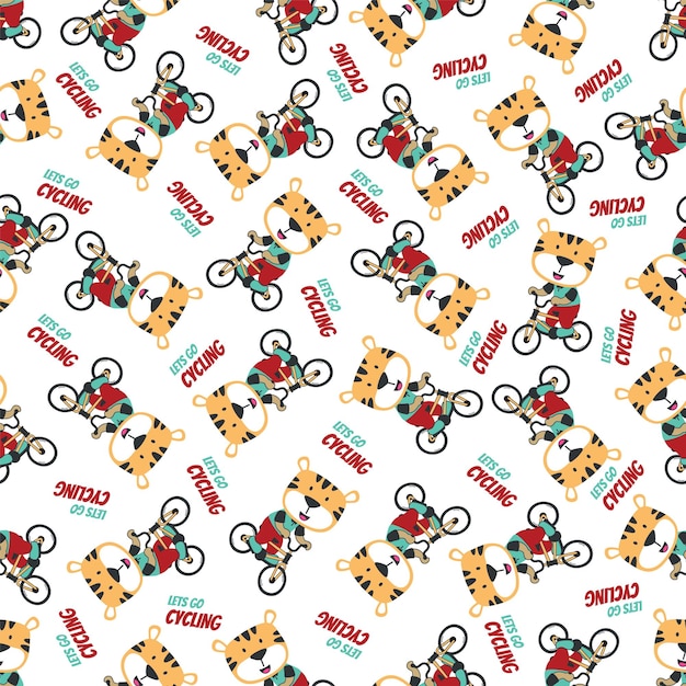 Cute tiger riding a bicycle Trendy children graphic Vector illustration