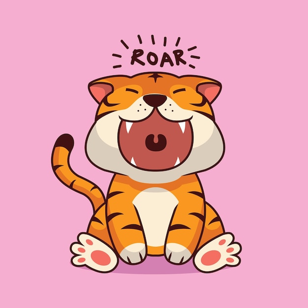 Cute tiger roar cartoon illustration