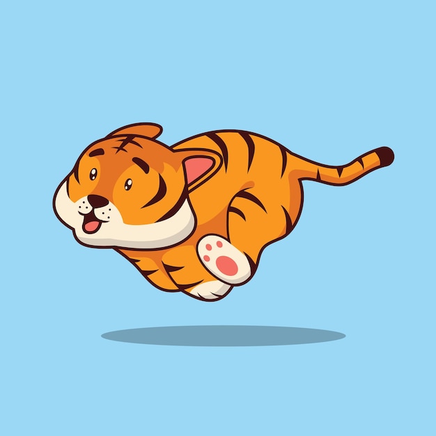 Cute tiger running cartoon illustration