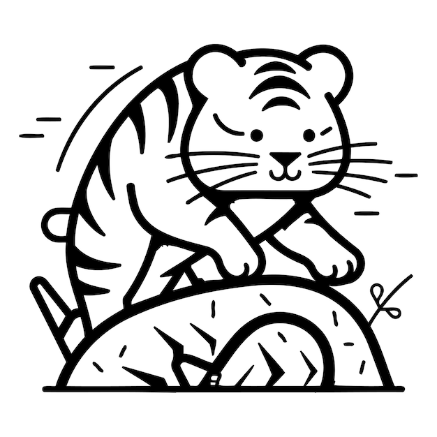 Вектор Милый тигр сидит на скале векторная иллюстрация в стиле мультфильма
