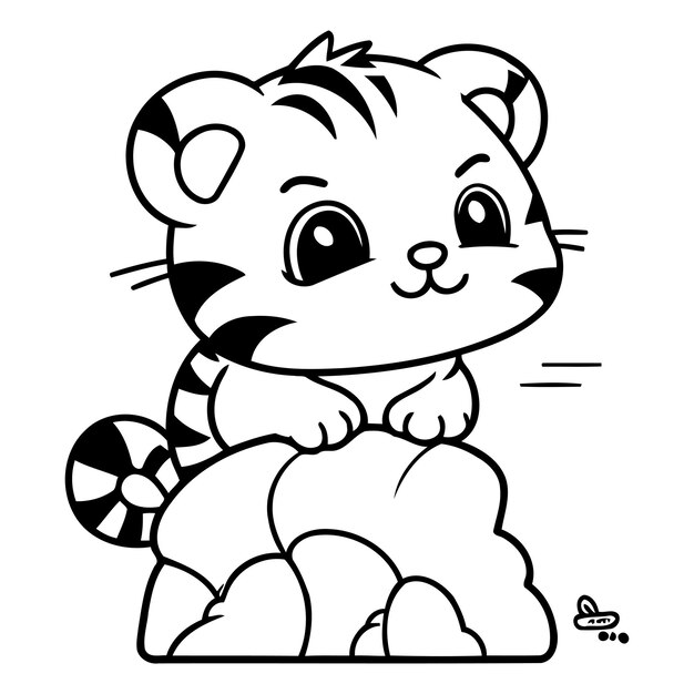 Vector cute tiger sitting on a rock vector illustration of a cartoon tiger