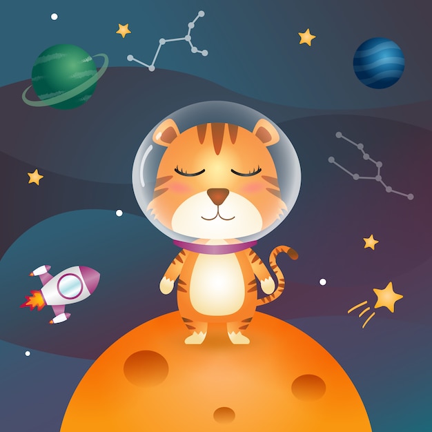 Cute tiger in the space galaxy