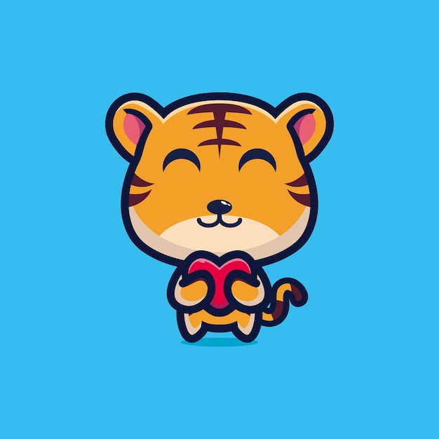 Vector cute tiger standing holding love cartoon icon vector illustration