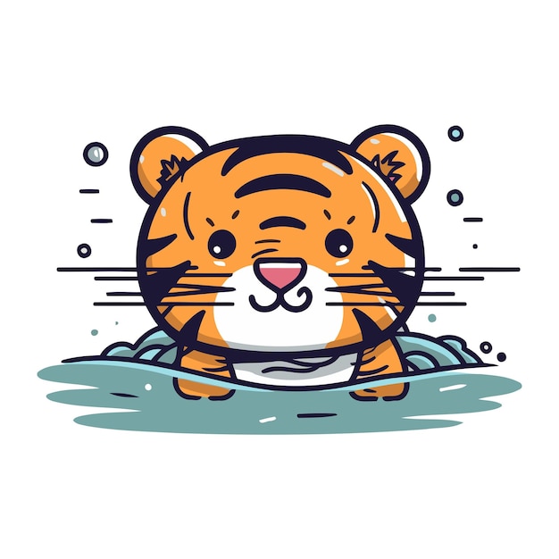 Vector cute tiger swimming in the water vector illustration in cartoon style