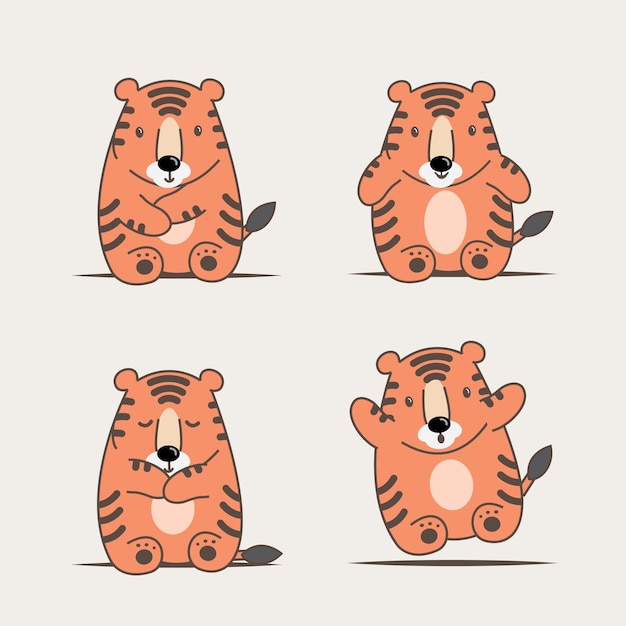 Illustrazione vettoriale carino tigre grande gatto divertente personaggio dei cartoni animati per le risorse grafiche dei bambini