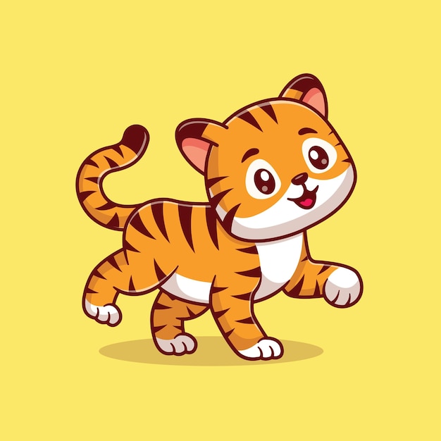 Cute tiger walking cartoon vector icon illustration. Animal nature icon concept isolated.