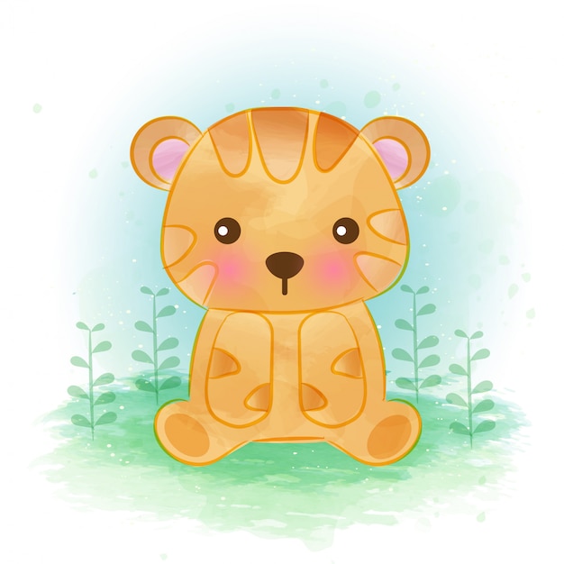 かわいい虎の水のカラーイラスト。