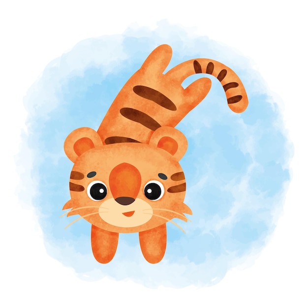 cute tiger watercolor blue background