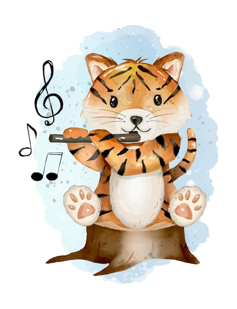 cute tiger watercolor illustration hand drawn