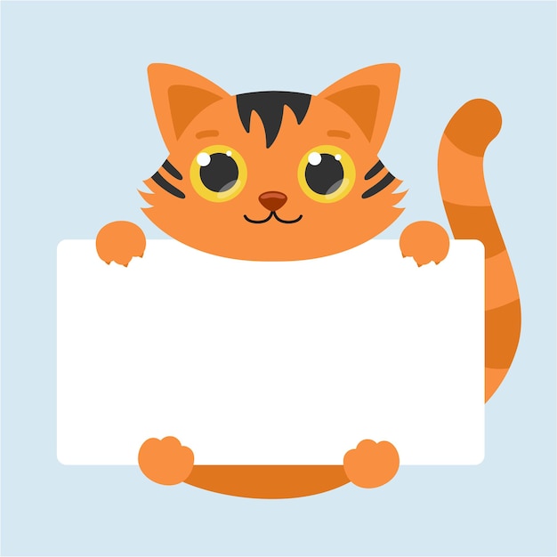 Cute tiger with big eyes. blank banner. vector illustration.