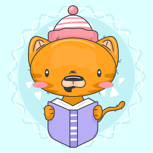 Vector cute tiger with hat reading book