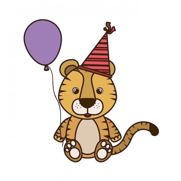 Cute tiger with helium balloon