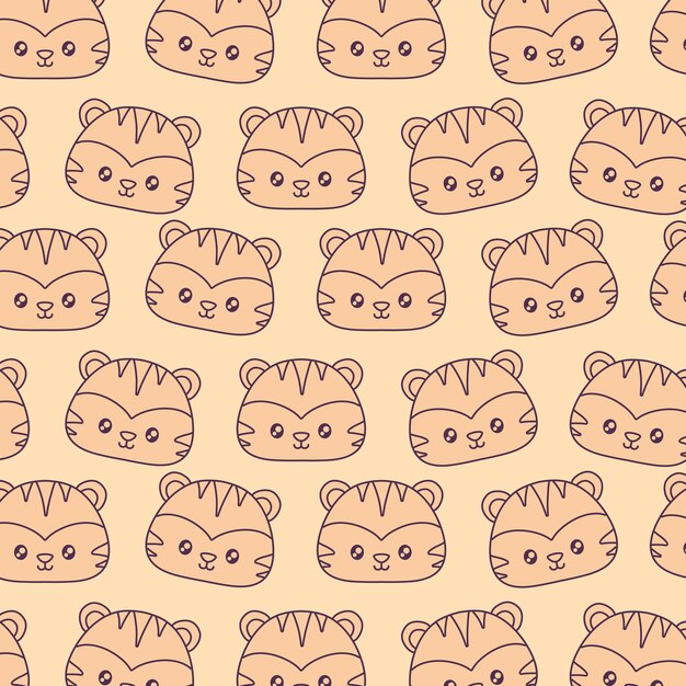 Cute tigers kawaii characters pattern