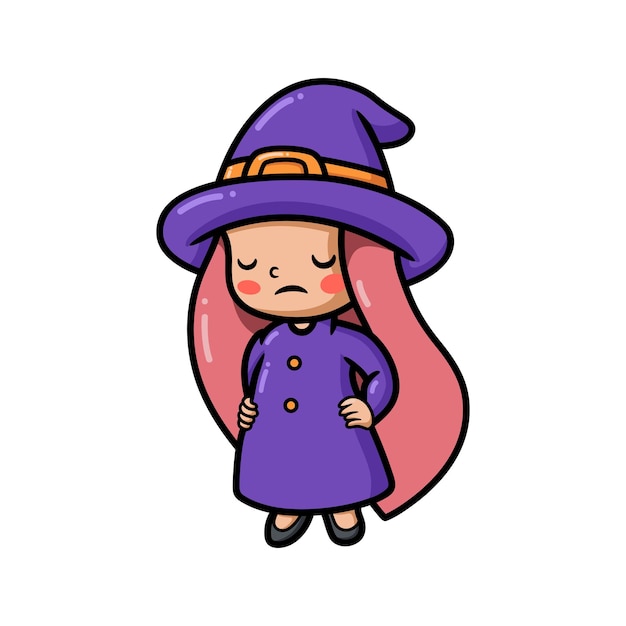 Милая усталая маленькая ведьма девушка мультфильм