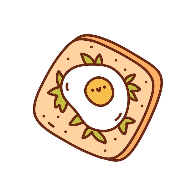 Cute toast with fried egg isolated on white background hand drawn doodle illustration