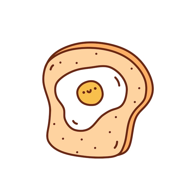 Cute toast with fried egg isolated on white background hand drawn doodle illustration