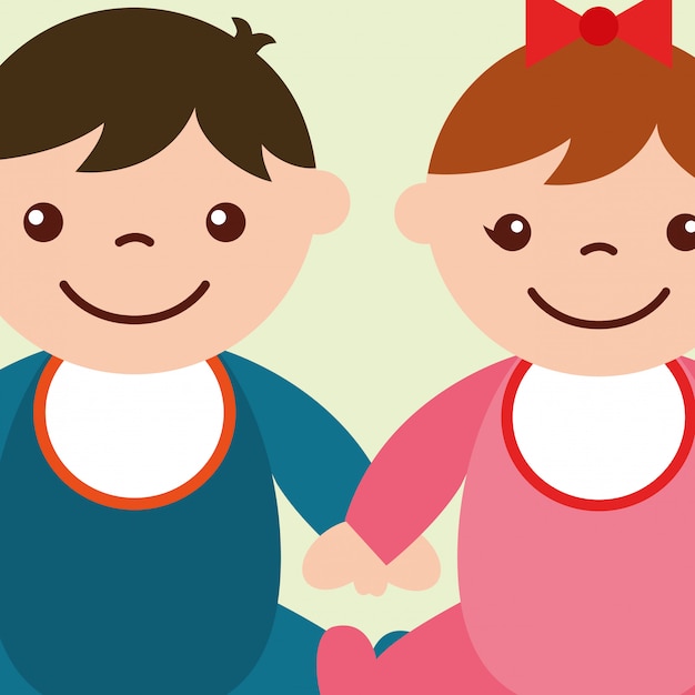 Vector cute toddler boy and girl holding hands