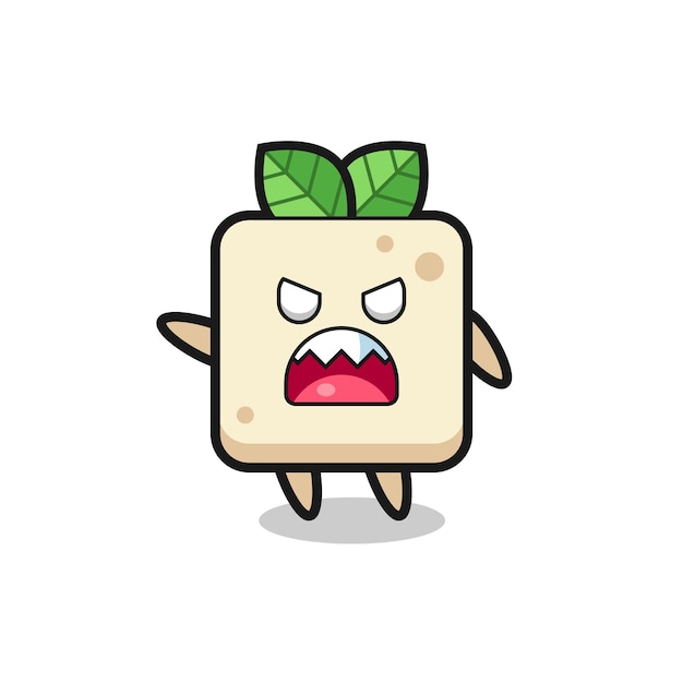 Cute tofu cartoon in a very angry pose , cute style design for t shirt, sticker, logo element