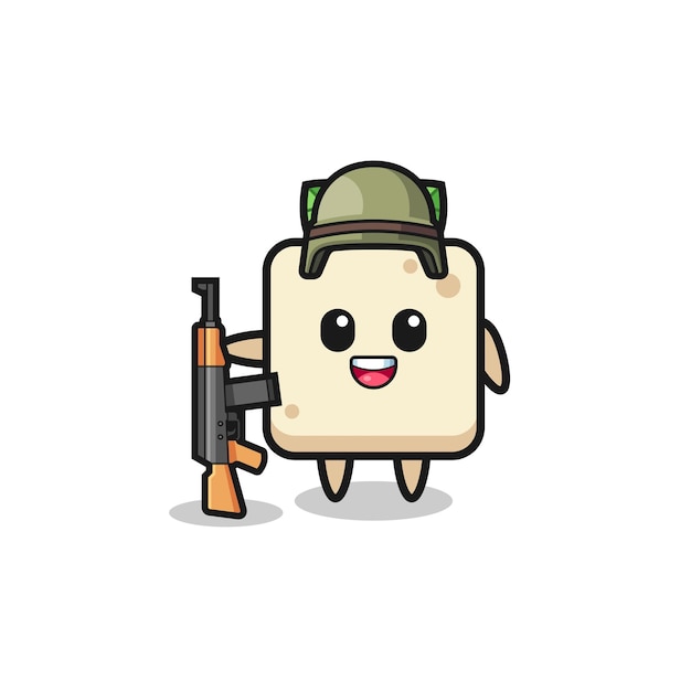 Cute tofu mascot as a soldier , cute design