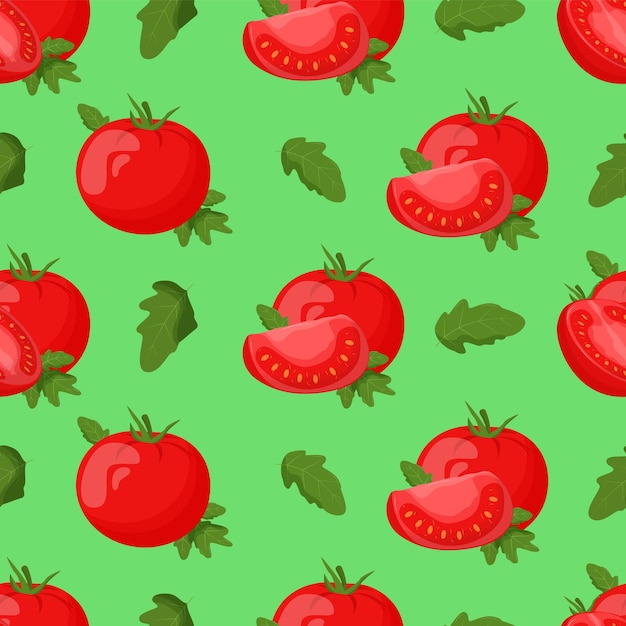 Cute tomatoes seamless pattern Flat vector illustration