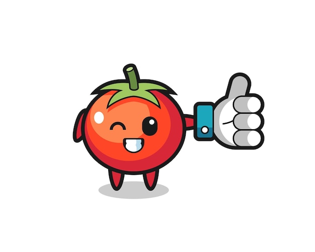 Pomodori carini con il simbolo del pollice in alto sui social media, design in stile carino per maglietta, adesivo, elemento logo