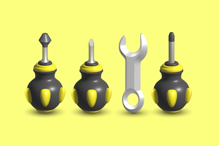 Vector cute toolkit device 3d vector illustration work equipment hardware