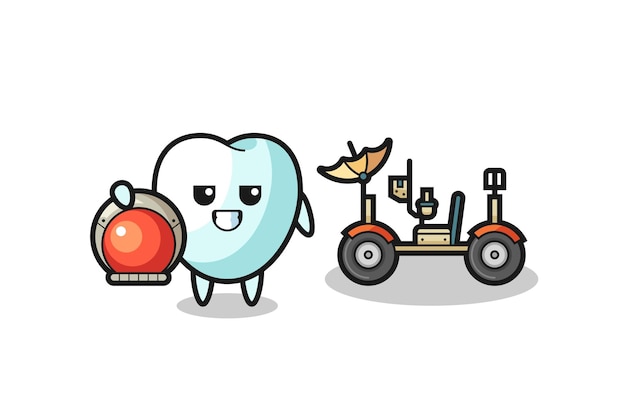 The cute tooth as astronaut with a lunar rover