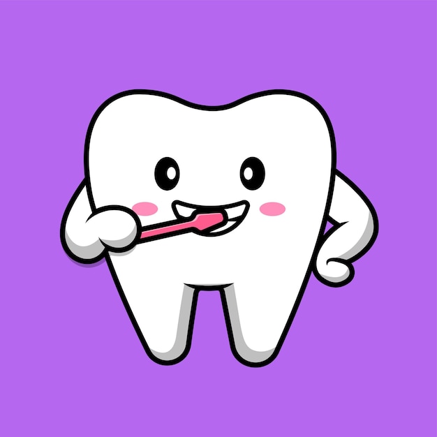 Cute Tooth Brushing Cartoon Vector Icon Illustration