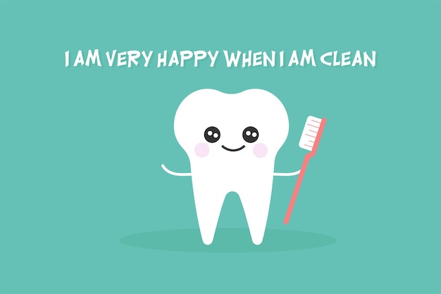 Cute tooth characters in flat style. cleaning teeth. clean tooth with toothbrush. tooth health