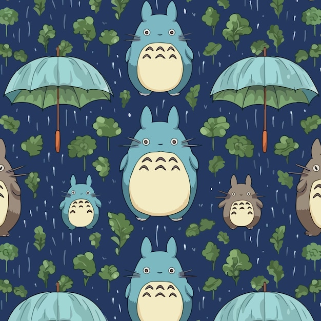 Cute Totoro seamless pattern design Colorful background