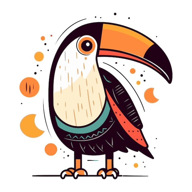 Cute toucan vector illustration in flat cartoon style isolated on white background