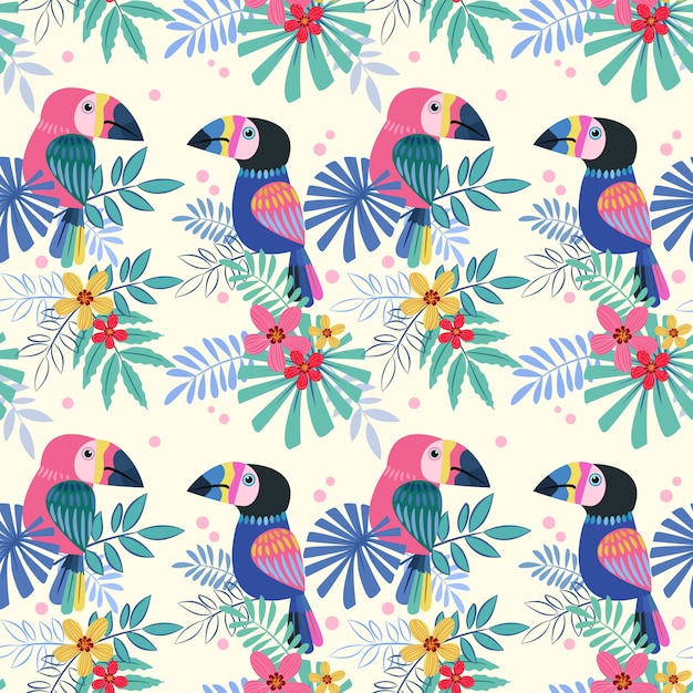 Cute  toucans bird seamless pattern.