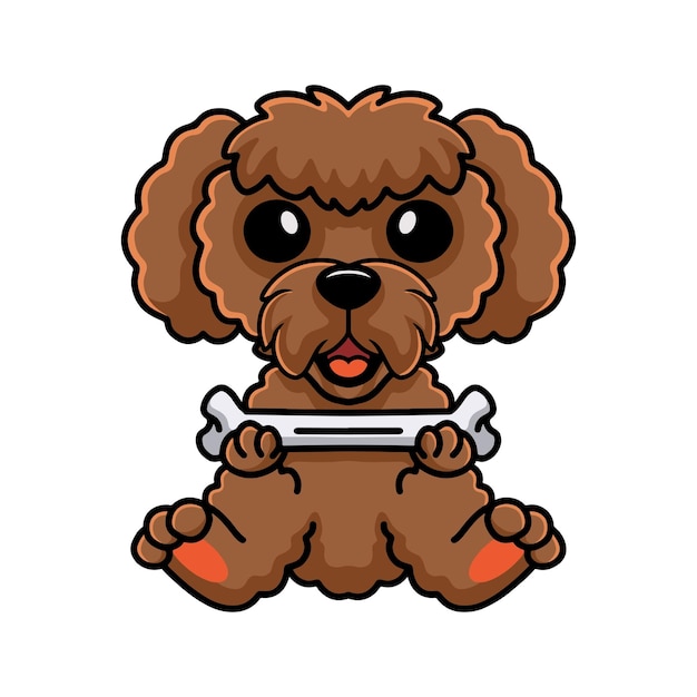 Vector cute toy poodle dog cartoon holding a bone